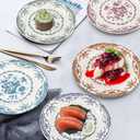Dinner Plates, Ceramic Plates Set of 6, Kitchen Plates Microwave Safe, White Plate Dessert Blue Floral Plate Porcelain (Blue Rose, 10.5 inch)