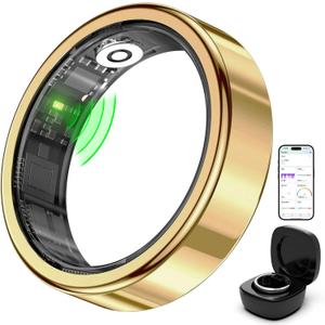 FitElf 3 Pro Smart Ring Fitness Tracker, Health Sleep Tracker, Blood Pressure, Heart Rate and Oxygen Monitor Ring for Women/Men, IP68, No Subscription, 10-Day Battery Life (Gold 10)
