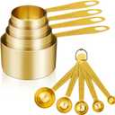 GuDoQi Measuring Cups and Spoons Set of 9, Stainless Steel Handle with Metric and US Measurements, Golden Polished Finish, Dry & Liquid Ingredient Measuring Cup for Cooking and Baking