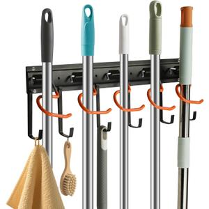 Garage Garden Tool Wall Mounted Storage Rack Organizer, Heavy Duty Rack Broom Hook Hanger for Hanging Gardening Tools with Handles Like Brooms, Mops, Rakes and Shovel