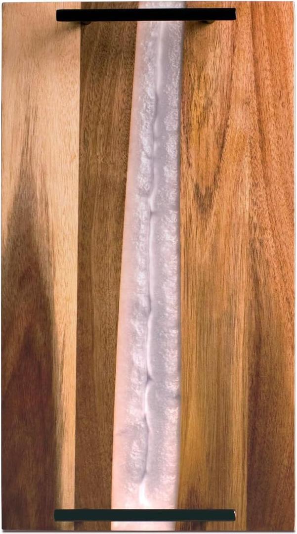 Visually Stunning Pearl White Resin + Acacia Wood Charcuterie Serving Board with Handles - 16x9 Serving Tray for Food, Breakfast in Bed, Coffee Table, Decor, Organization, Snacks, Patio, BBQ