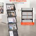 VEVOR Brochure Display Rack, Foldable 5 Pockets Magazine Literature Display Stand, Movable Floor Standing Magazine Rack with Wheels, Metal Newspaper Catalog Holders for Shop Exhibitions Office Show