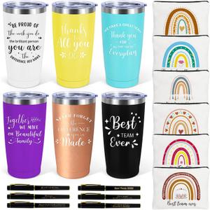 Administrative Professional Day Gifts, 6 Set Employee Appreciation Gifts Bulk, Gift for Coworkers Teachers Nurses, 20 OZ Inspirational Tumbler Makeup Bags Pen Thank You Gift For Women Men Team Staffs (Mixed Style)