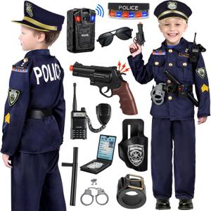 Tepsmigo Police Costume for Kids, Police Uniform for Kids with Police Uniform, Recorder, Shoulder Police Lights, Halloween Costume for Boys Girls, Role Play Kit for Boys Girls (Medium-(5-7 Year))