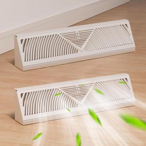 Baseboard Register Diffuser Vent Covers: 2 Pcs 18 Inch Baseboard Diffuser Replacement (Duct Opening Size) - Smooth Air Adjust Lever & Easy Install for Home Floor Wall Register Vent Cover - White
