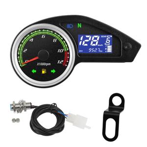 Motorcycle Speedometer Gauge Digital Speedometer for Motorcycle LCD Gauge Cluster MPH Dashboard Speedo Meter with Tach, Odo, Oil Level, Gear
