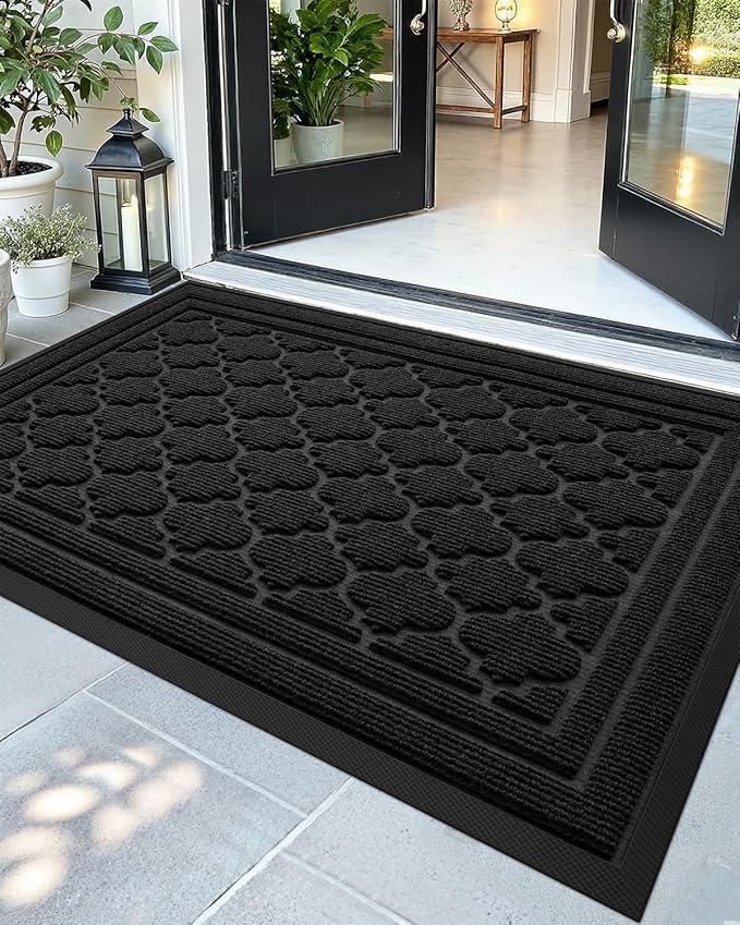 Color&Geometry Front Door Mat Outside Entrance, All-Season Heavy Duty Outdoor Door Mat for Patio Waterproof, Welcome Mat Doormat Outdoor Entrance Non Slip with Rubber Backing, Black 36''x60''
