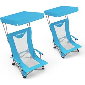 Portable Beach Chair for Adults with Cup Holder Hard Arm Folding Lawn Chairs for Outdoor Activities, Camp, Sports, Beach, Travel & Picnic, Supports up to 400 lbs, Two Packs with Canopy