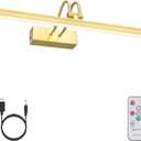 FUNCHDAY Picture Light Wireless, 13inch Rechargeable Battery Operated Gallery Painting Light with Remote, 280LM Dimmable Metal Art Lights for Paintings,Wall,Portrait (Brass)