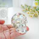 2 x 3in Handmade Crystal Skull Head Statue Colorful Glass Skull Decor Gifts for Halloween, Day of The Dead Decorations