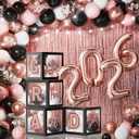 2026 Graduation Decorations - 86 PCS Graduation Party Decor Supplies Set Includes LED Light Strings Balloon Block Boxes with Letters Foil Curtains Backdrop 2026 Balloon - Black Pink Rose Gold