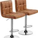 Yaheetech Bar Stools Set of 2, PU Leather Swivel Barstools, Height Adjustable Counter Chairs, Modern Stools with Back for Bar Kitchen Island Dining Room, Retro Brown