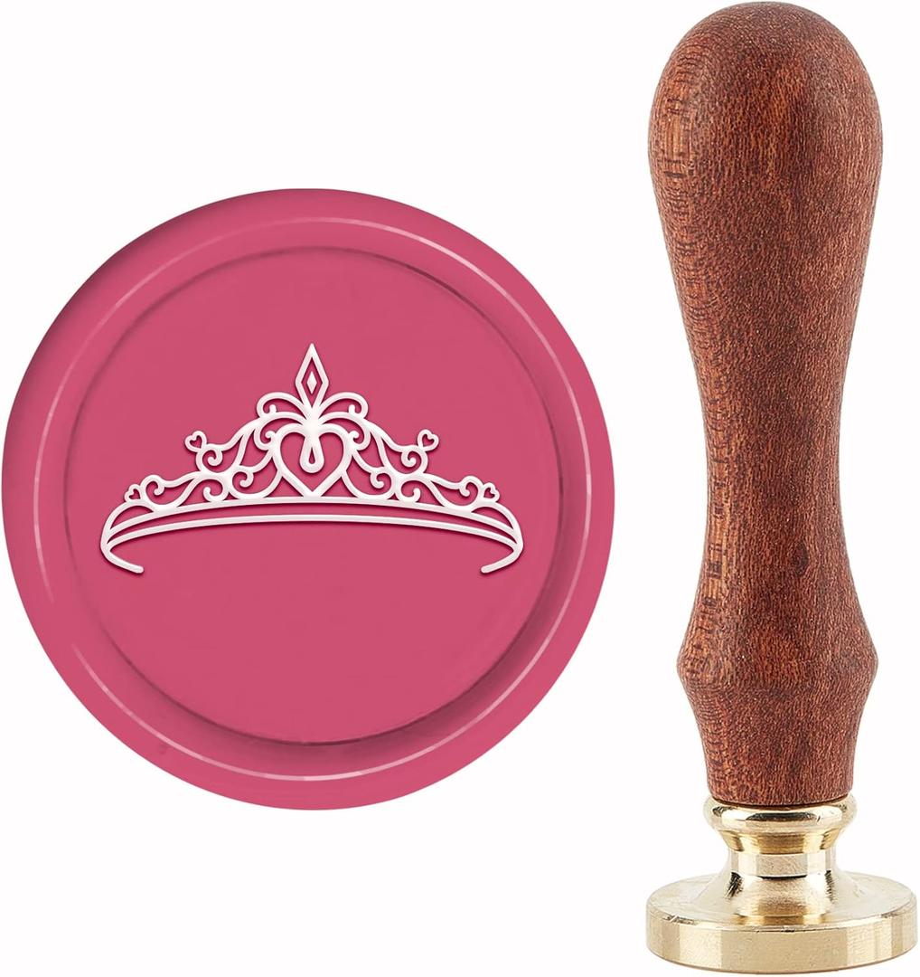 CRASPIRE Crown Wax Seal Stamp Crown Sealing Wax Stamps 30mm Retro Vintage Removable Brass Head with Wood Handle for Wedding Invitations Halloween Christmas Thanksgiving Gift Packing