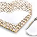 Heart Shaped Decorative Tray Metal Crystal Vanity Trays Glass Mirror Perfume Organiser Makeup Jewelry Trinket Holder for Party & Holiday Home Decoration (Heart, 11in, Gold) (11" x 11" x 2")