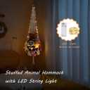 Stuffed Animal Hammock Corner Net Plushies Storage Hammock for Stuffed Animals Boho Room Decor Macrame Wall Decor with LED Light (Large, White)