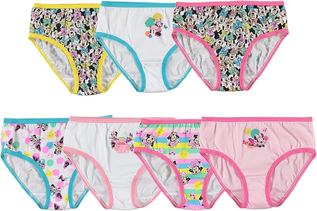 Disney Girls' Minnie Mouse Underwear With Multiple Print and Silhouette Options in Sizes 2/3t - 8 (7-pack 100% Combed Cotton With Classic Print)