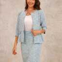 Allegra K Women's 2 Piece Skirt Sets 3/4 Sleeve Collarless Tweed Jacket Pencil Skirt Set Elegant Business Casual Outfit (Blue, L)