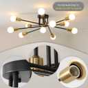 Modern Sputnik Gold and Black Semi Flush Mount Ceiling Light Fixture Minimalist,Mid Century Large 11 Light Metal Chandelier for Living Room Dining Room Bedroom Kitchen Office Entryway