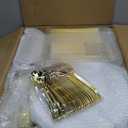 Goodluck 600 Pieces Gold Disposable Plates for 100 Guests, Plastic Plates for Party, Dinnerware Set of 100 Dinner and 100 Dessert Plates, 100 Spoons, 100 Forks, 100 Knives, 100 Cups