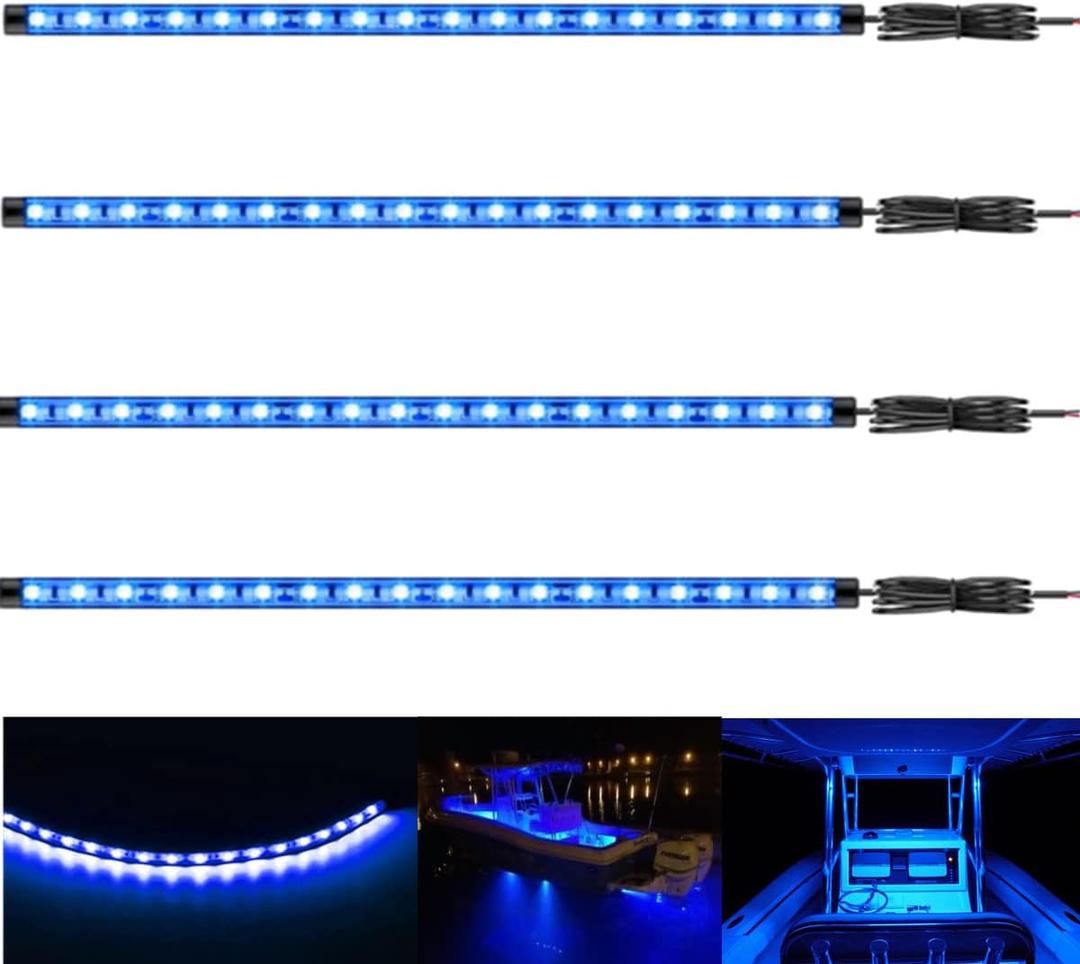 Boat Led Strip Lights, 4 Pcs 24'' Marine Interior Courtesy Deck Navigation Lights, Super Bright Waterproof Marine Led Lights Strip for 12V Pontoon Fishing Boat Yacht Kayak Sailboat (Blue)