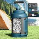 1 Gallon Insulated Water Bottle for Sports: Meoky 128 oz Triple Wall Vacuum Stainless Steel Water Jug - Top and Side Handles, Cold for 48 Hrs, 2-in-1 Straw and Spout Lid, Leak Proof for Hiking (Denim)