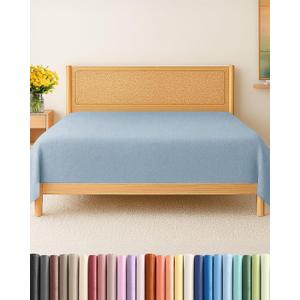 Queen Size Flat Sheet - Hotel Quality Top Flat Bed Sheet Only - Ultra-Soft, Comfy, Breathable & Cooling - Fade & Wrinkle Free - Easy-Care, Stain & Shrink Resistant Bedding - Oeko-Tex - Heathered Blue