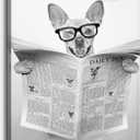 Bathroom Wall Art Canvas Picture: Funny Animal Print Decor Modern Dog on Toilet Artwork Black White Puppy Reading Newspaper Painting for Home Restroom 11 x 16 Inches