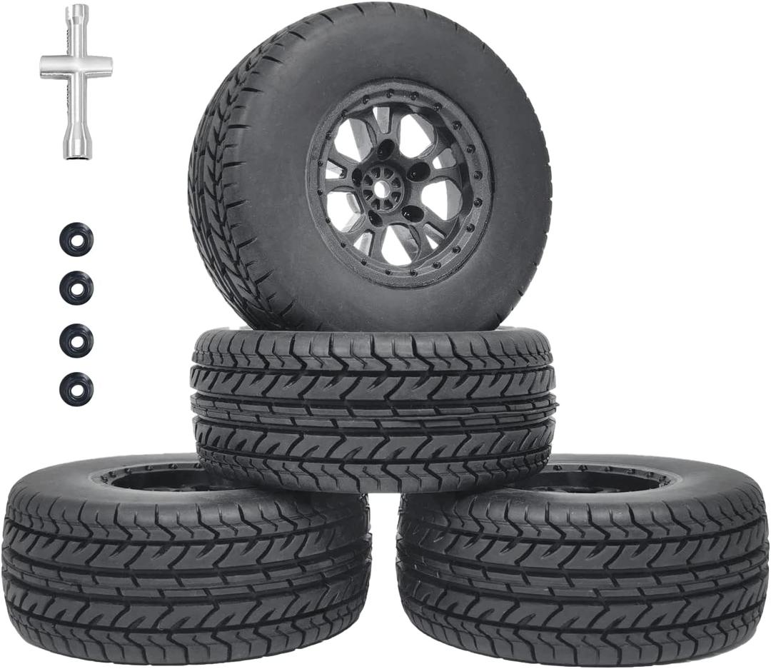 RC Station 12mm Hex RC Wheels and Tires for 4x4 2WD Traxxas Slash Arrma Senton Tires and Wheels Preglued 1/10 RC Short Course Truck Tires and Wheels OD 4.25" with Foam Inserts 4PCS for Redcat HPI HSP