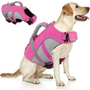 Queenmore Dog Life Vest for Swimming, Adjustable High Visibility Dog Life Jacket with Superior Buoyancy and Rescue Handle, Pink, XS