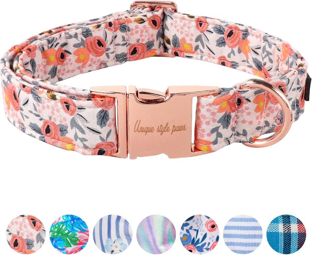 Unique Style Paws Pink Rose Collar Metal Buckle Dog Collar Flower Gift Durable Cute Collar for Large Dogs, L