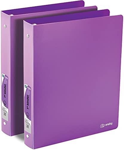 1 Inch Binders 3 Ring Purple, 1” Soft Plastic Flexible Cover Round Ring with a Pocket Binder, Holds 175 Sheets, School Supplies Available in Pink, Grey, Red, Green, Grey, 2 PK – by Enday