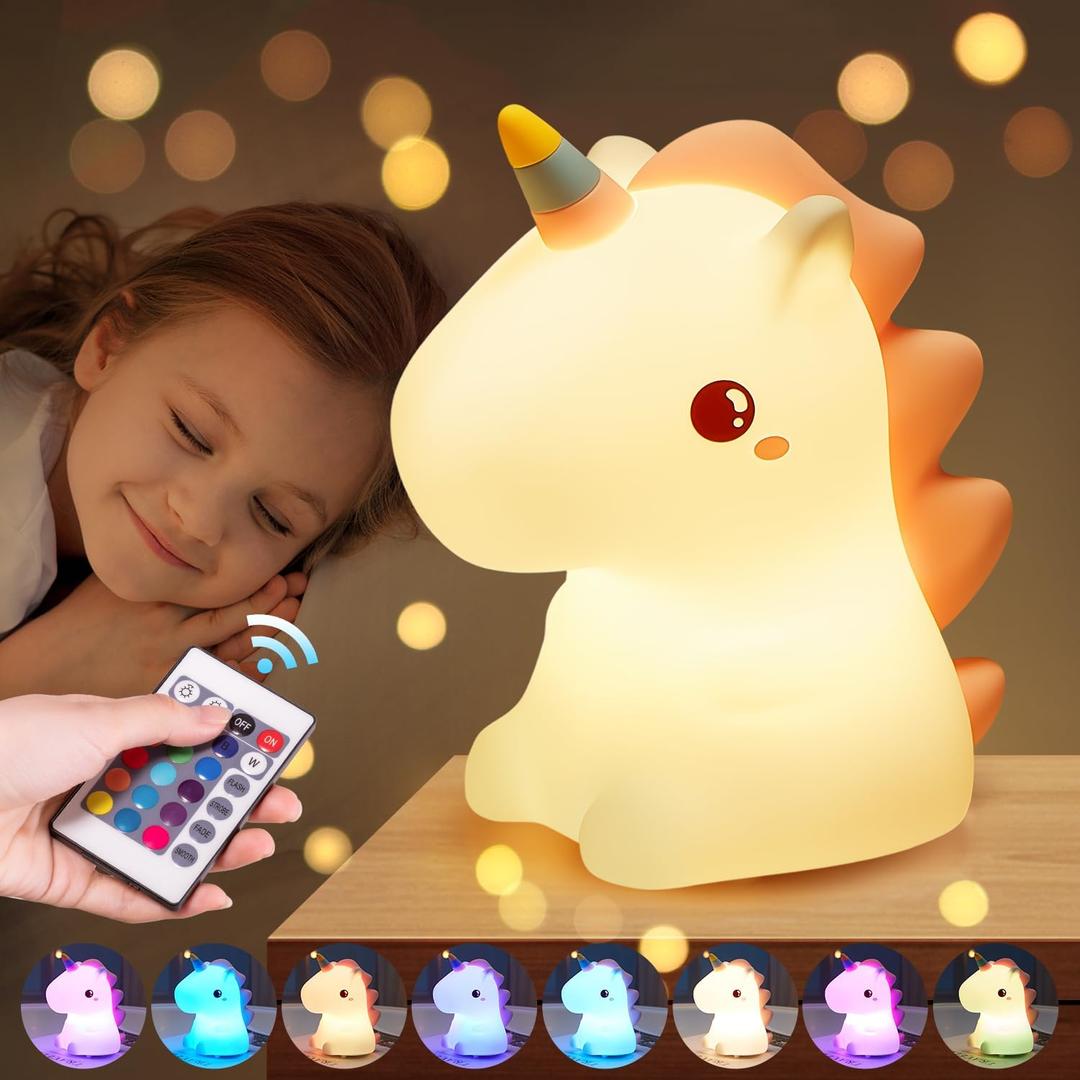 One Fire Unicorn Night Light for Kids, Cute Gifts&Remote 16 Colors Cute Night Light, 5 Lightness & Last 10H Nightlight for Kids Room, Soft Lamp