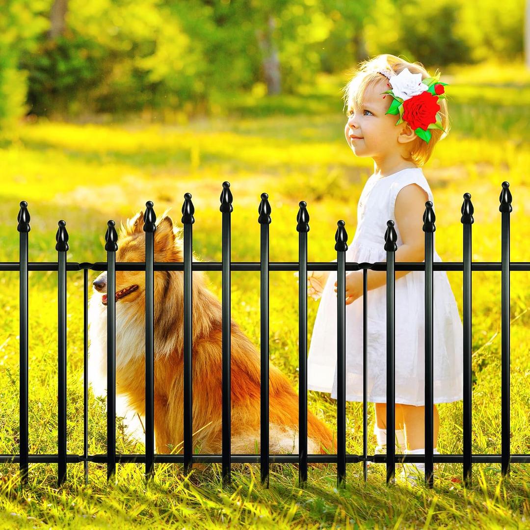Thealyn Metal Garden Fence Panels 26" H x 24" W (5 Panels, 10 Ft Total) No Digging Decorative Garden Border Fence, Rust-Resistant Black Landscape Edging for Flower Beds, Yard, Patio