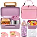 PIQUEBAR Bento Lunch Box for Kids with Thermo Ice Pack Lunch Food Container Insulated Bag, 18oz Plastic Sport Water Bottle for Kid Girls Boys