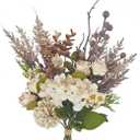 12-inch Small Fake Silk Flowers Fall Bouquet Faux Centerpieces with Roses, Dandelions, Hydrangea, Daisies, Hollyberries - Realistic Artificial Floral Arrangements for Home Kitchen Decor (Brown)