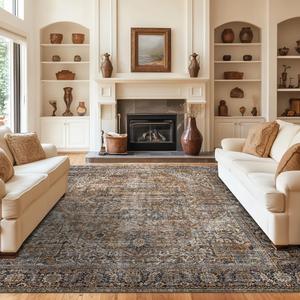 Brown Area Rugs 9x12 Living Room, Large Custom Size Designer Carpet for Bedroom Rustic Vintage Country Area Print Patterned Rugs 9x12, Brown