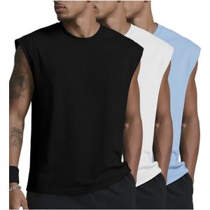 Mens Gym Tank Tops Sleeveless Shirts Cut Off Quick Dry Muscle Shirt Running Beach Loose Fit Tee (S)