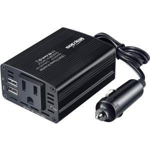 150W Car Power Inverter DC 12V to 110V AC Car Adapter for Plug Outlet with 3.1A Dual USB Car Charger for Laptop Computer-Black