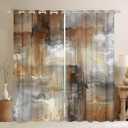 Brown Watercolor Blackout Curtains Tie Dye Curtains & Drapes, Grey Abstract Ombre Curtains Gradient Grunge Black Out Curtains, Geometric Graffiti Window Drapes Aesthetic Patchwork Room Decor (76"W x 45"L (Pack of 2))