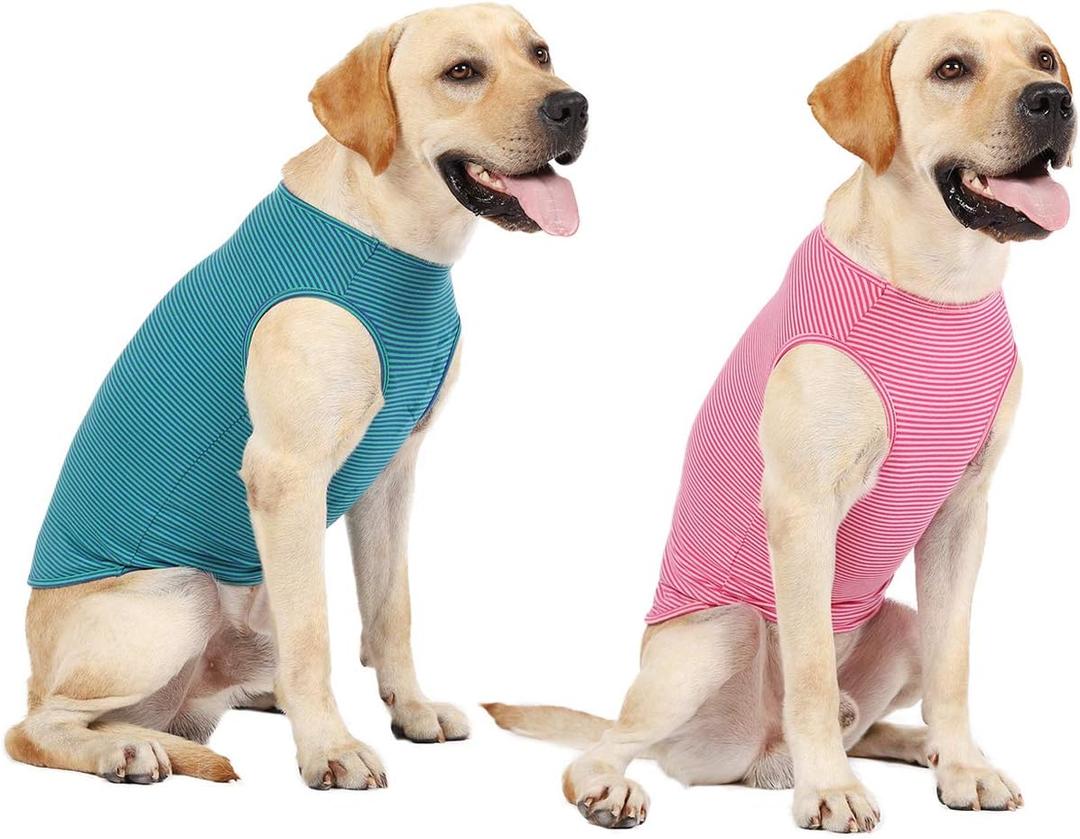 WEONE Dog Summer T-Shirts Striped Cotton Vest,Pet Breathable Soft Basic Clothes for Small Medium Larg Boy Girl Dogs,XXL