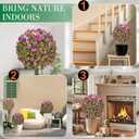 25" Artificial Boxwood Topiary Ball Trees with Purple Daisy, Fake Mums Plants with Ground SpikeSet of 2 UV Resistant Faux Bushes, Fake Shrubs for Garden, Patio, Porch, Yard, Indoor