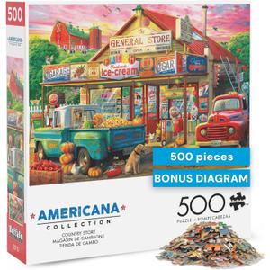Buffalo Games - 500 piece Jigsaw Puzzle - Americana Collection , Country Store - Challenging Fall and Autum Puzzles for Adults, 21.25"l X 15"w