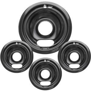 4 Pack Black Drip Pans, Compatible with Whirpool Kenmore Frigirate Stove Top Drip Bowls. Include 3 Pcs 6'' Range Replacement Drip Pans and 1 Pcs 8 '' Cooktop Drip Pans