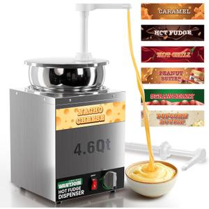 WantJoin 4.6Qt Nacho Cheese Dispenser with Pump Nacho Cheese Warmer,Stainless Steel Hot Fudge Warmer W/5-Level Temperature Adjustment,Commercial Hot Fudge Dispenser for Caramel