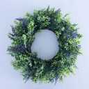 Seasons 22 inch Boxwood Wreath for Front Door, Artificial Spring & Summer Wreath with Greenery Leaf for Farmhouse, Wall, Window or Wedding Home Decor (Lavender)