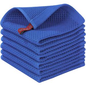 Homaxy 100% Cotton Waffle Weave Kitchen Dish Cloths, Ultra Soft Absorbent Quick Drying Dish Towels, 12 x 12 Inches, 6-Pack, Blueberry