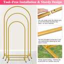 Metal Arch Backdrop Stand, Set of 3 (4ft / 5ft / 6ft) Gold Arch Backdrop with 12 Ground Nails, Stable Arched Background Stand for Wedding, Baby Shower, Birthday Party, Photography