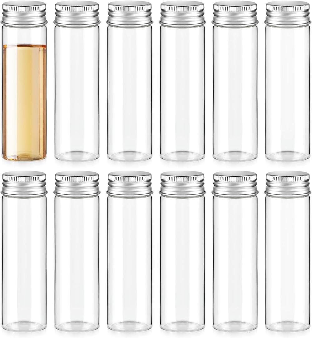 TUZAZO 12 PCS 50 ml / 1.7 oz Glass Spice Jars, Small Transparent Spice Bottles with Aluminum Lids, Round Empty Seasoning Storage Containers for Home Kitchen, Outdoor Camping, Gardening