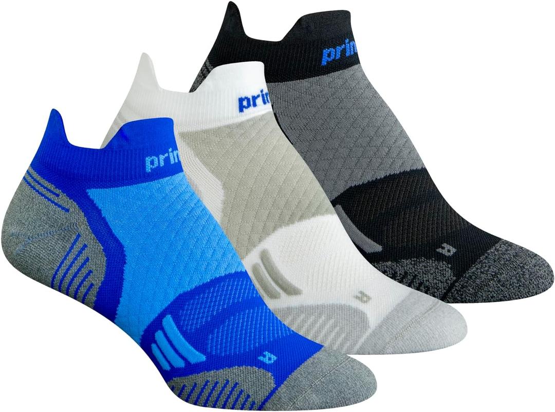 Prince Durable Comfortable Athletic Low Cut Compression Ankle Socks for Pickleball Running Walking Cycling Men Women 3 Pack (Medium, Blue)