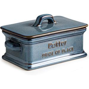 Zoeeker Butter Dish with Lid, Porcelain Butter Dish for Countertop Large Butter Keeper Butter Holder Container for East West Coast Butter, Farmhouse Decor for Valentine's Day, Blue